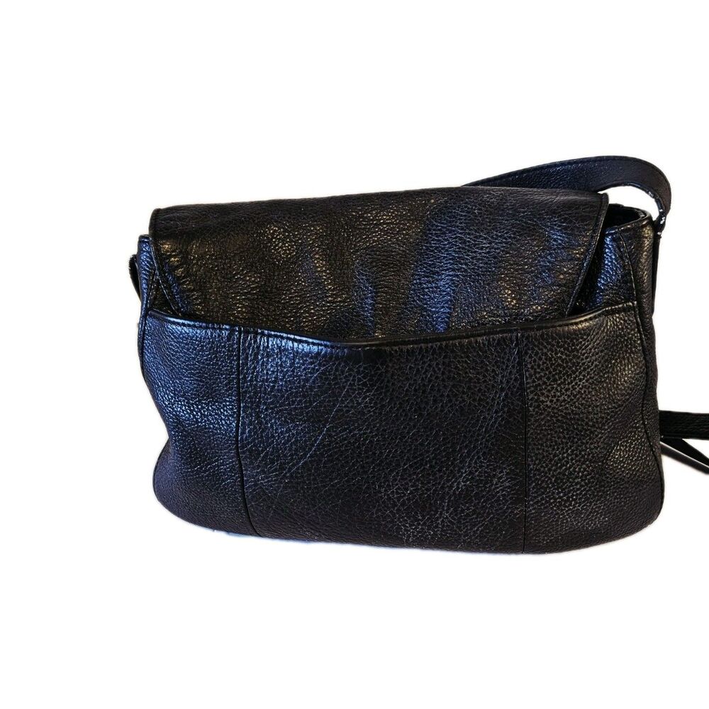 Lucky Brand Kingston Flap Crossbody Bag Black Pebbled Leather Woven Boho - Picture 7 of 8